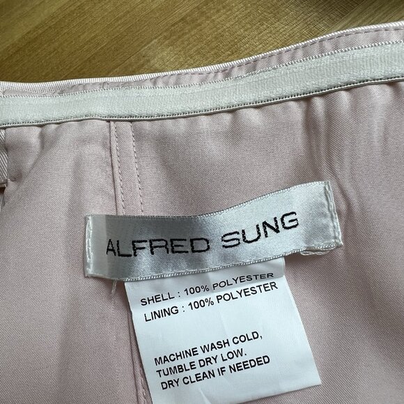 Alfred Sung D760 Off‎ the Shoulder Satin Twill Maxi Dress Gown Blush Pink Size 2 - Picture 8 of 13